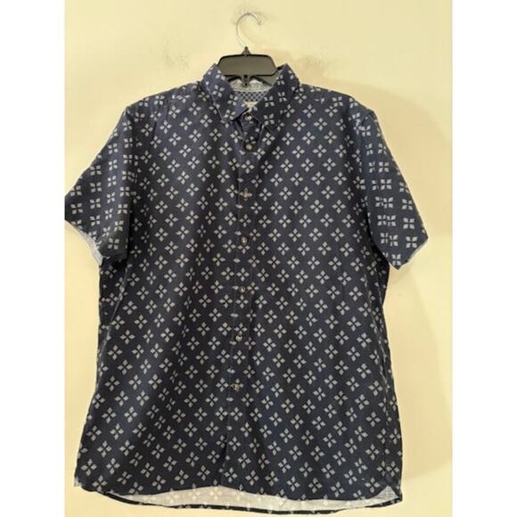 Ted Baker Men's Small Short Sleeve Button Down Blue Shirt Collar Cotton Preppy - Picture 1 of 8